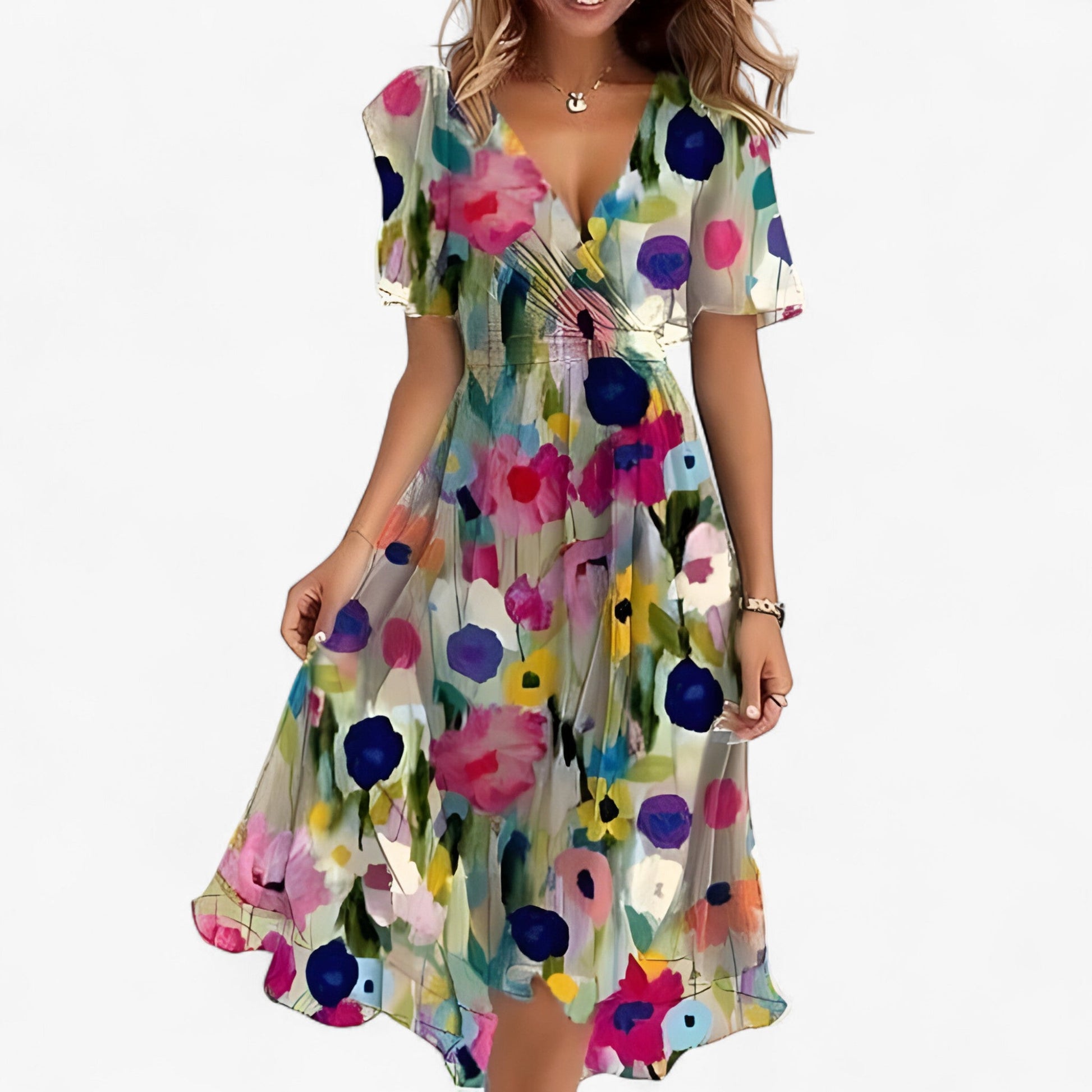 Robe Midi Florale Neutre en Similicuir pour Femme - Élégante, Polyvalente