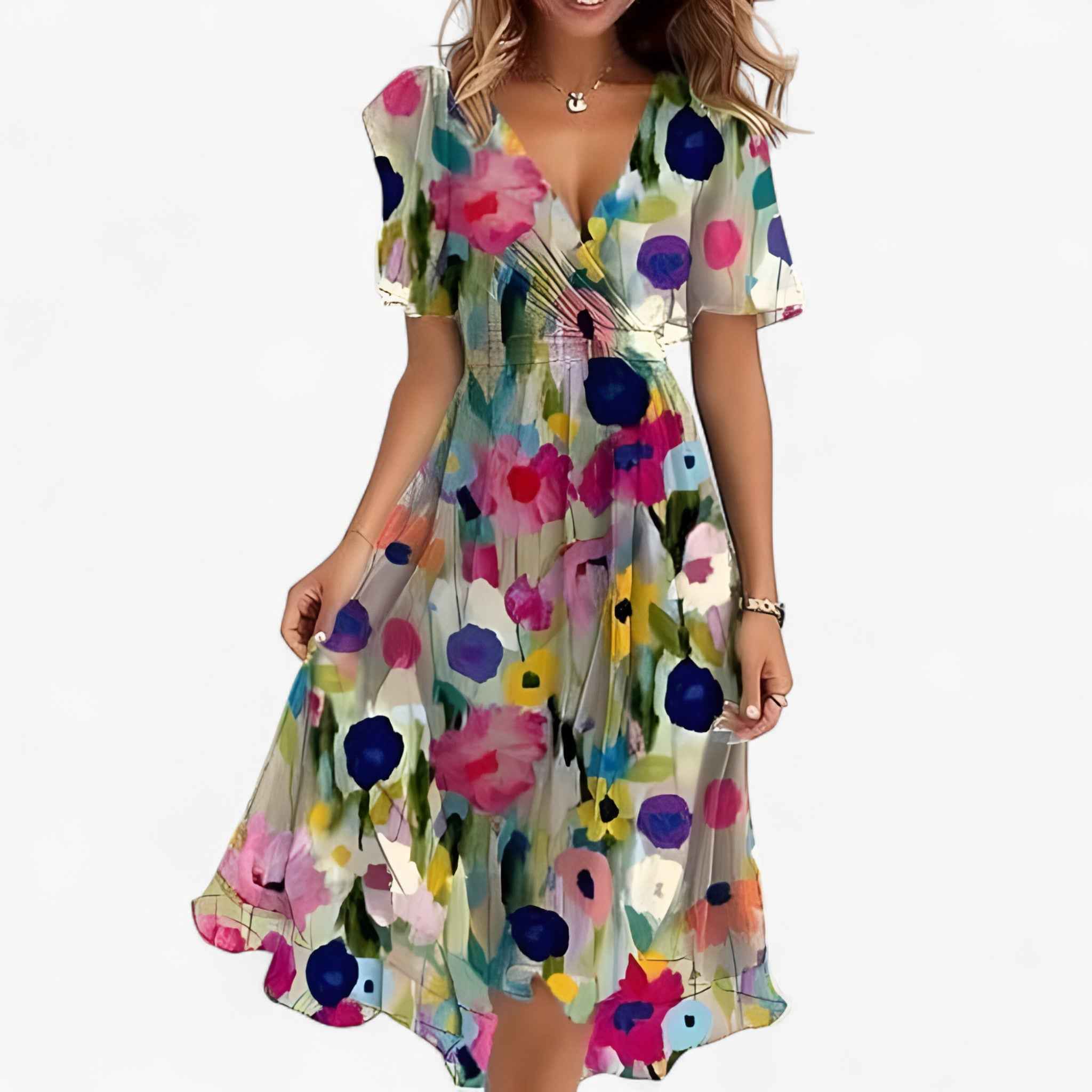 Dresses : Robe Midi Florale Neutre en Similicuir pour Femme - Élégante, Polyvalente dans multicolore de Marche Lino