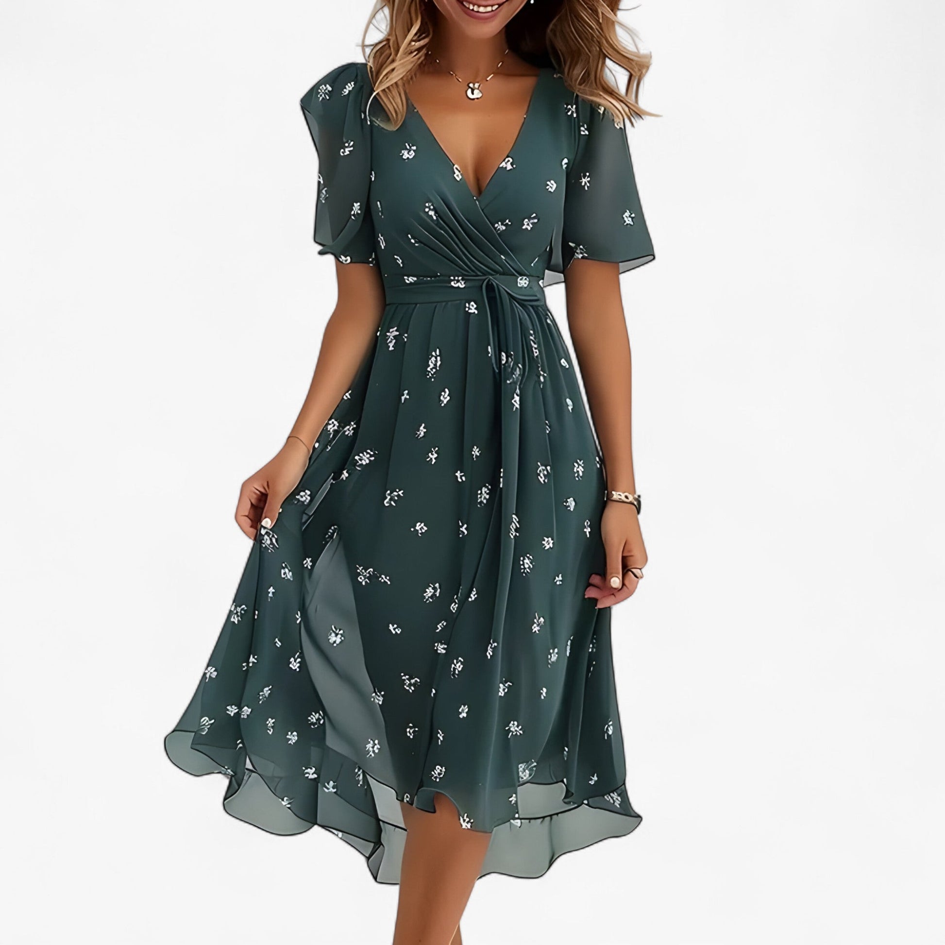 Robe Midi Florale Neutre en Similicuir pour Femme - Élégante, Polyvalente