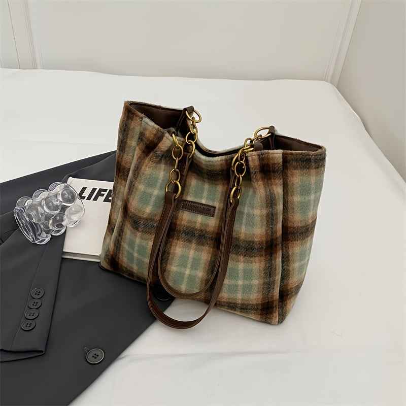 Handbag : S.F.Y. Sac à bandoulière en velours côtelé avec chaîne Femme dans Vert à carreaux de Marche Lino
