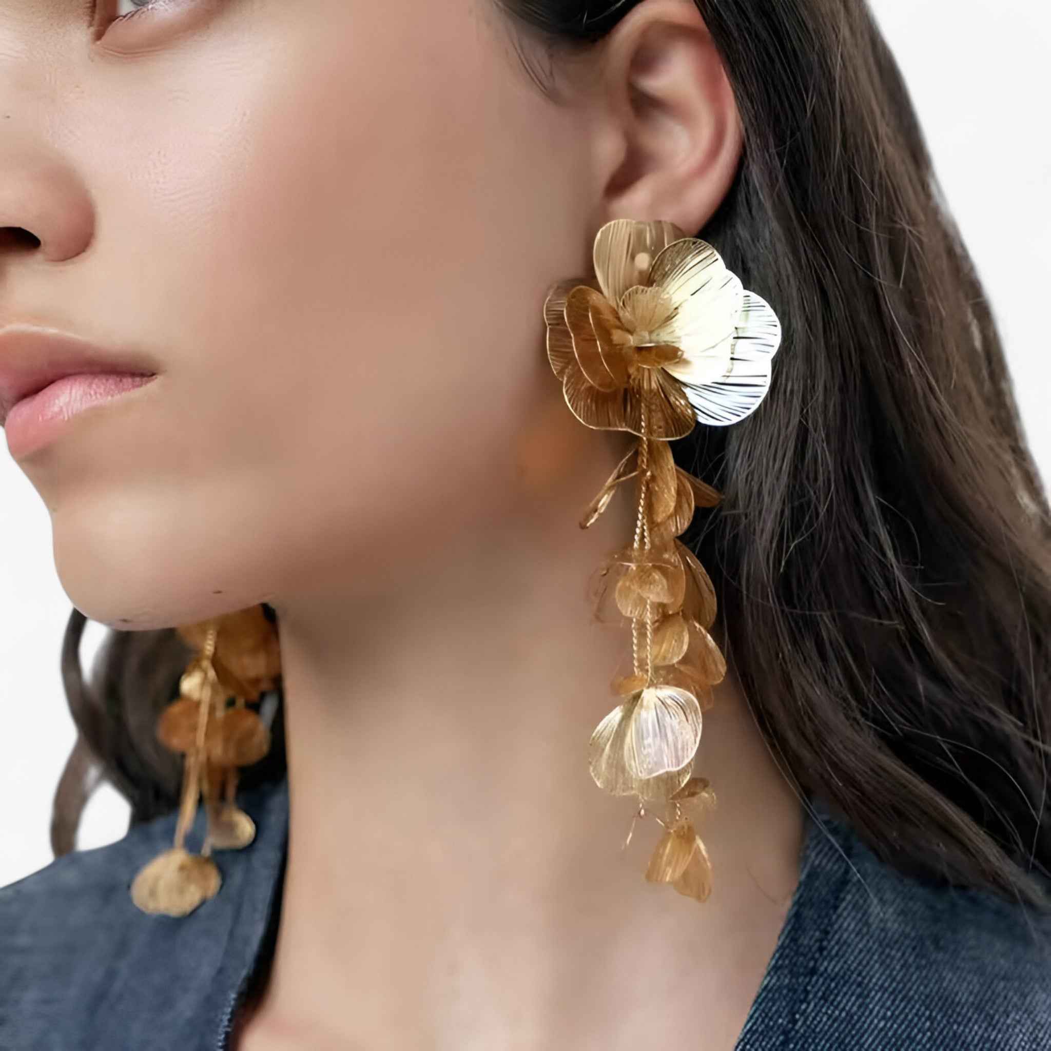 Jewelry : Boucles d'oreilles pendantes Fleur Vintage Unique, Or 18K avec Pierres Précieuses Colorées dans de Marche Lino