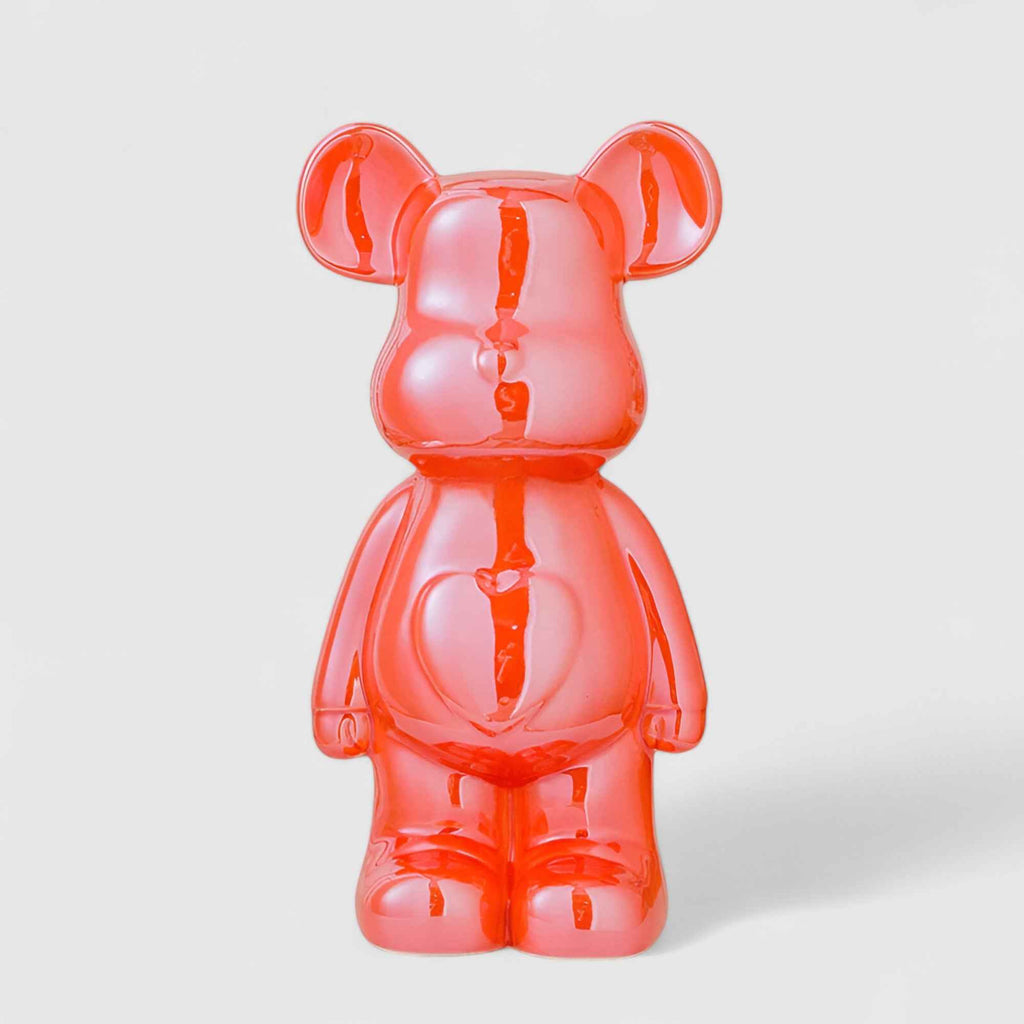 Figurines : Statuette Ours Céramique Luxe 28 cm - Décoration Élegante pour Intérieur dans Rouge Orange de Marche Lino