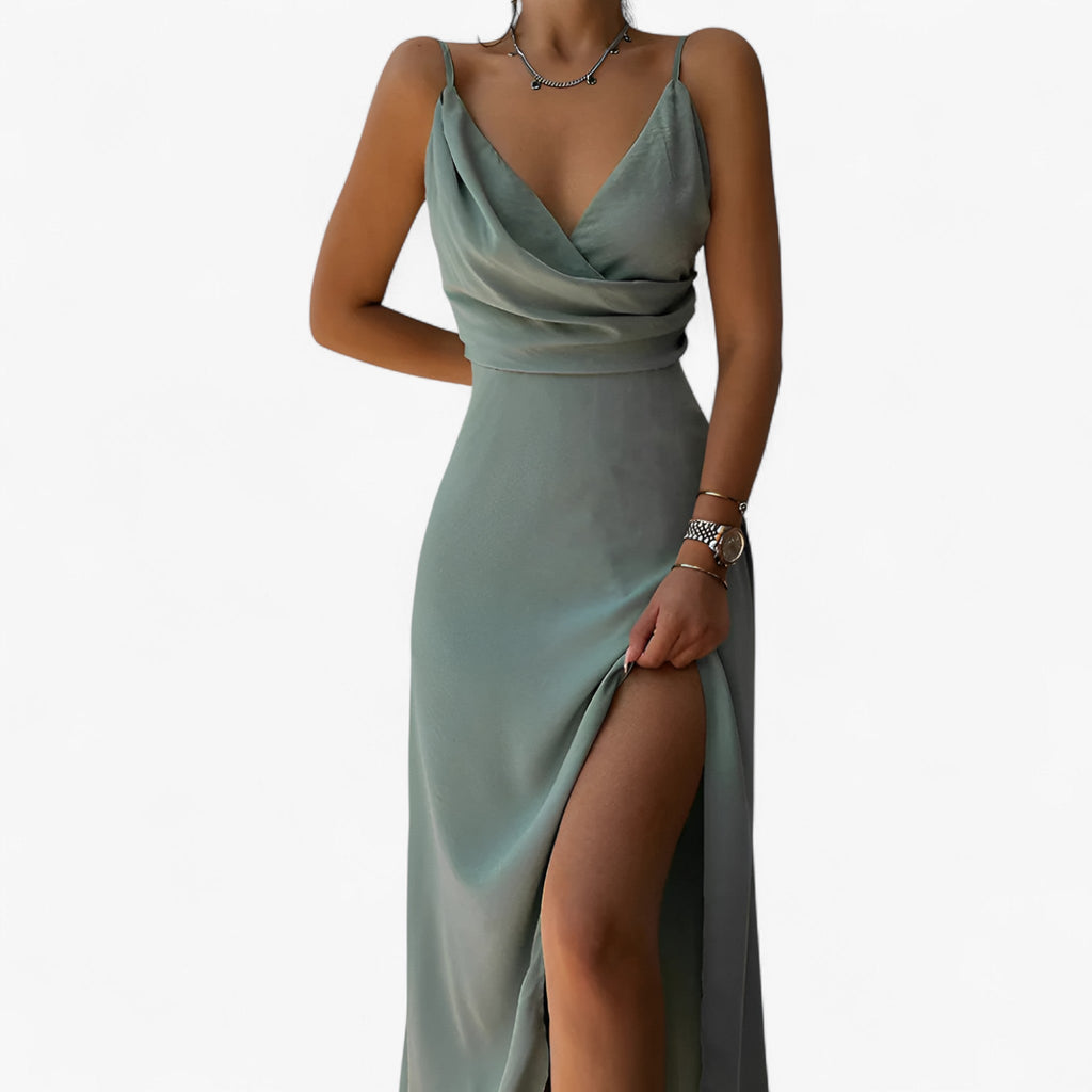 Robe de Soirée Femme en Satin avec Col Bénitier, Bretelles Fines - Parfait pour les Cérémonies