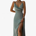 Robe de Soirée Femme en Satin avec Col Bénitier, Bretelles Fines - Parfait pour les Cérémonies