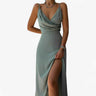 women's dress : Robe de Soirée Femme en Satin avec Col Bénitier, Bretelles Fines - Parfait pour les Cérémonies dans Sage de Marche Lino