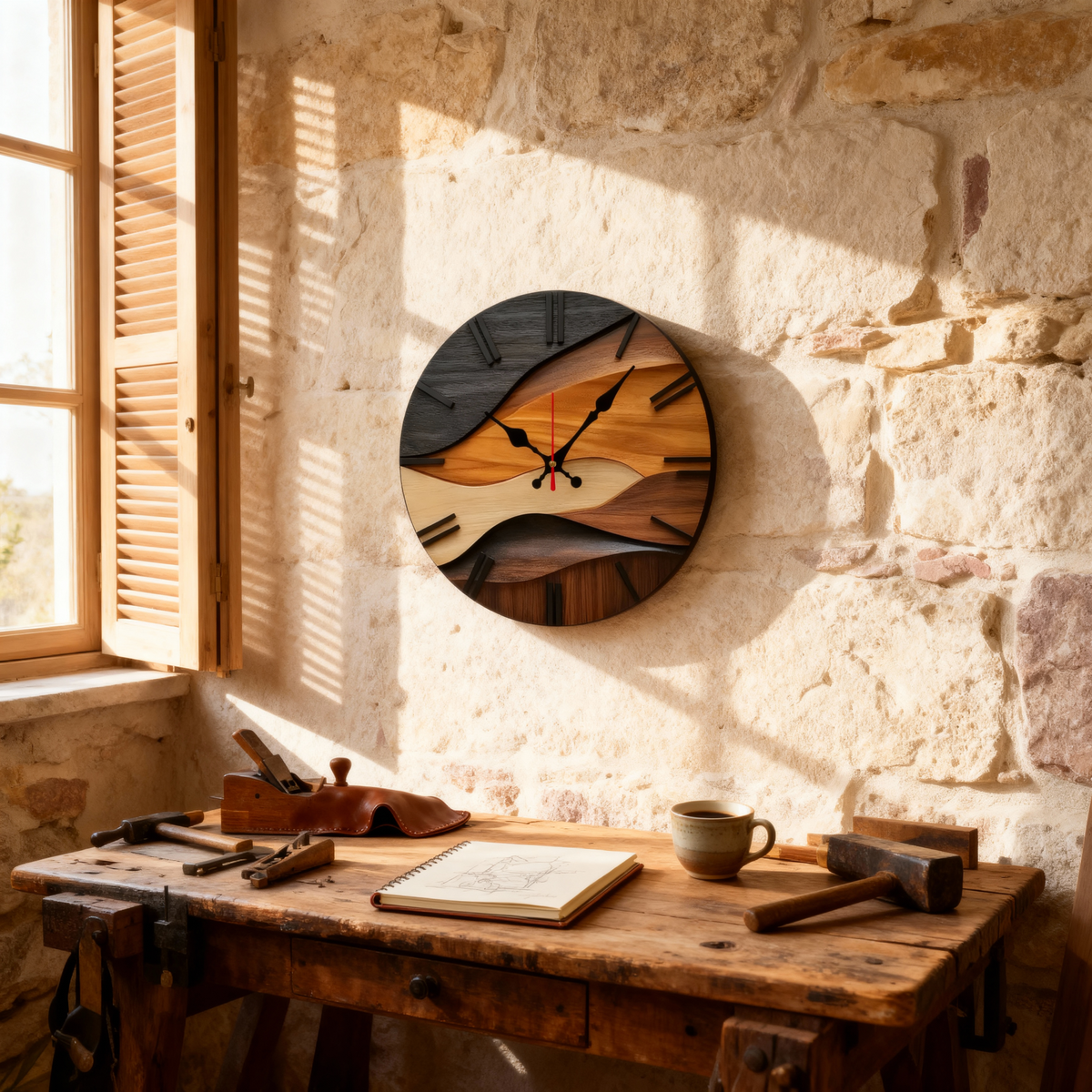 Horloges murales : Horloge Murale Grande Bois Moderne - Design Élégant pour Salon & Cuisine dans de Marche Lino