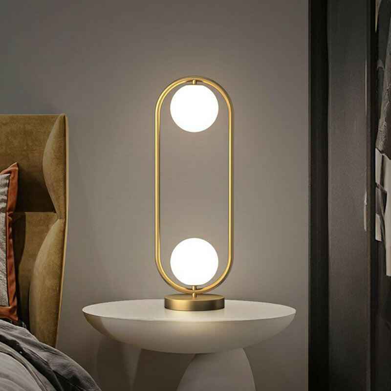 Table Lamp : AuroraDuo Lampe de Table Dorée avec Globes en Verre Mousseline dans de Marche Lino