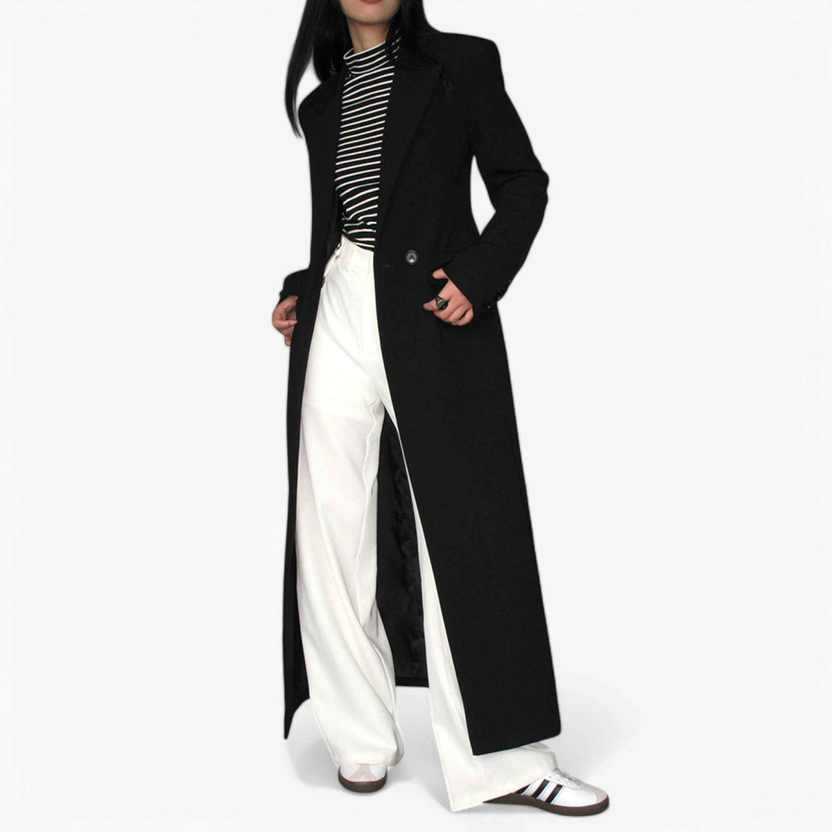 Women's Coats & Jackets : Trench long femme élégant beige avec ceinture - Vêtement d'extérieur classique intemporel dans de Marche Lino