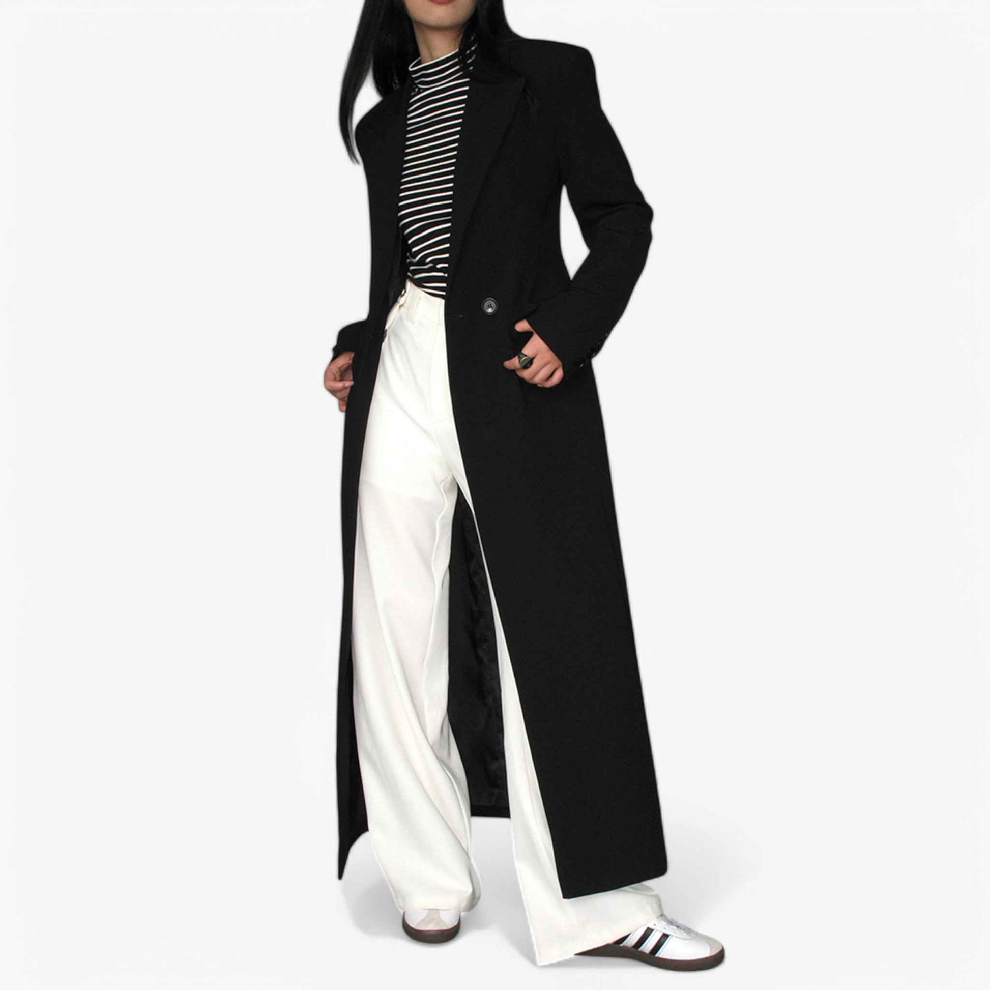 Trench long femme élégant beige avec ceinture - Vêtement d'extérieur classique intemporel
