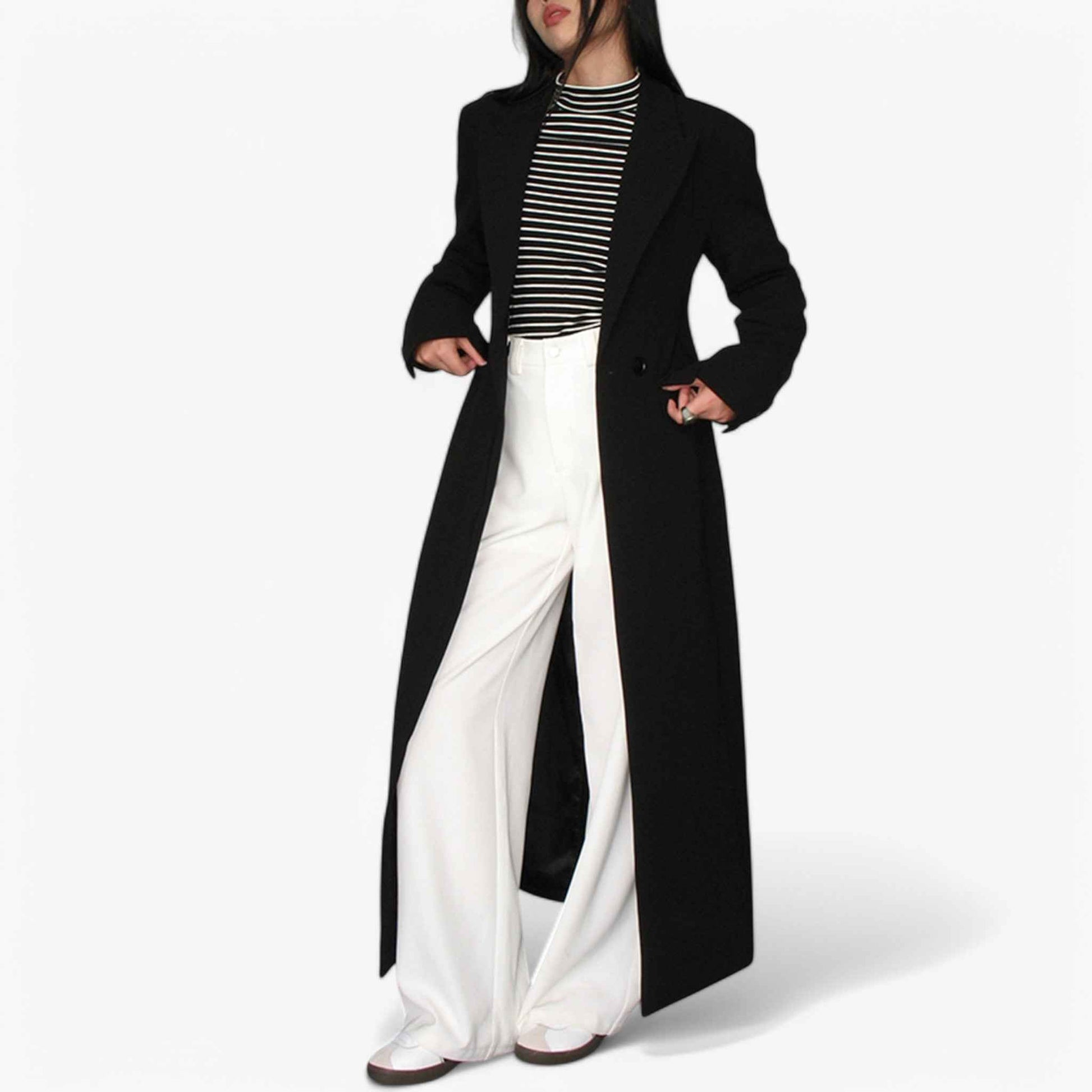 Trench long femme élégant beige avec ceinture - Vêtement d'extérieur classique intemporel