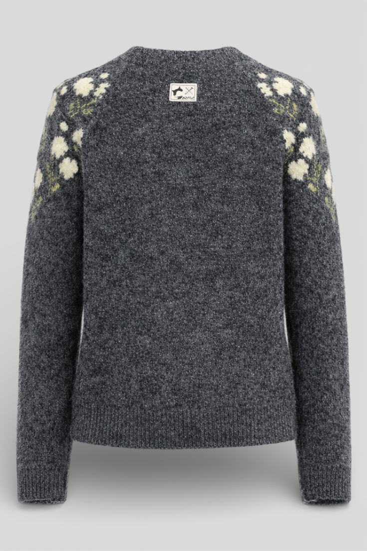 Pull Femme Ample à Broderie 3D Vintage Laine