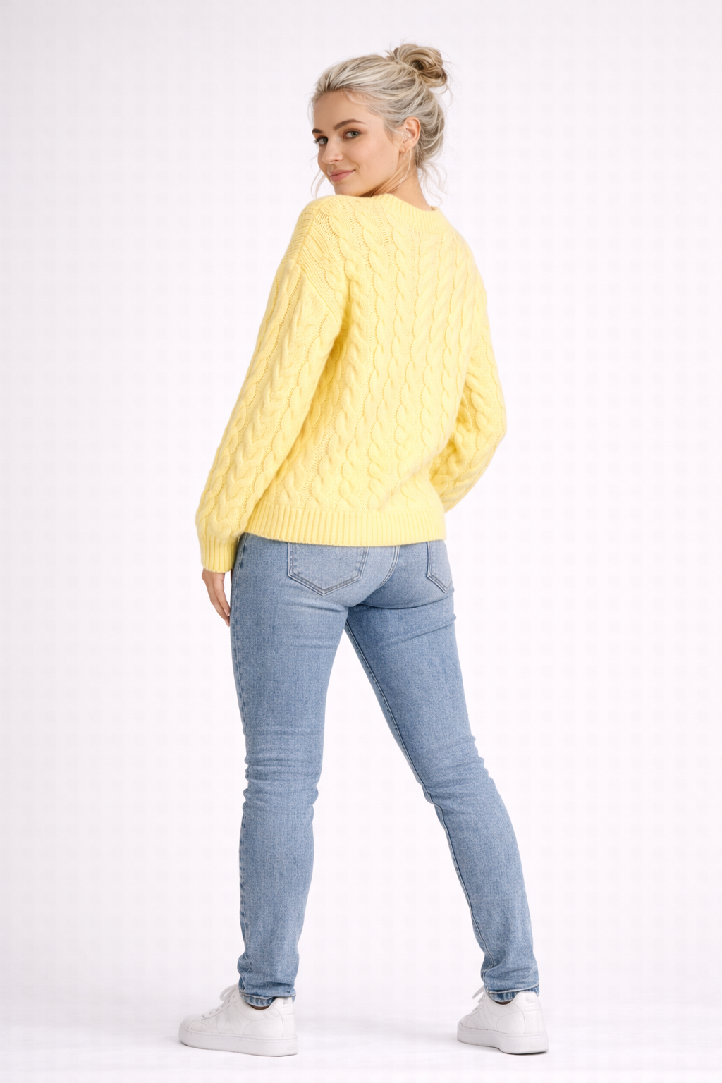 Pull Femme Jaune Torsadé Acrylique Entretien Facile