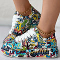 Baskets Femme Graffiti Toile Tendance - Chaussures Imprimées Lacets Confortables