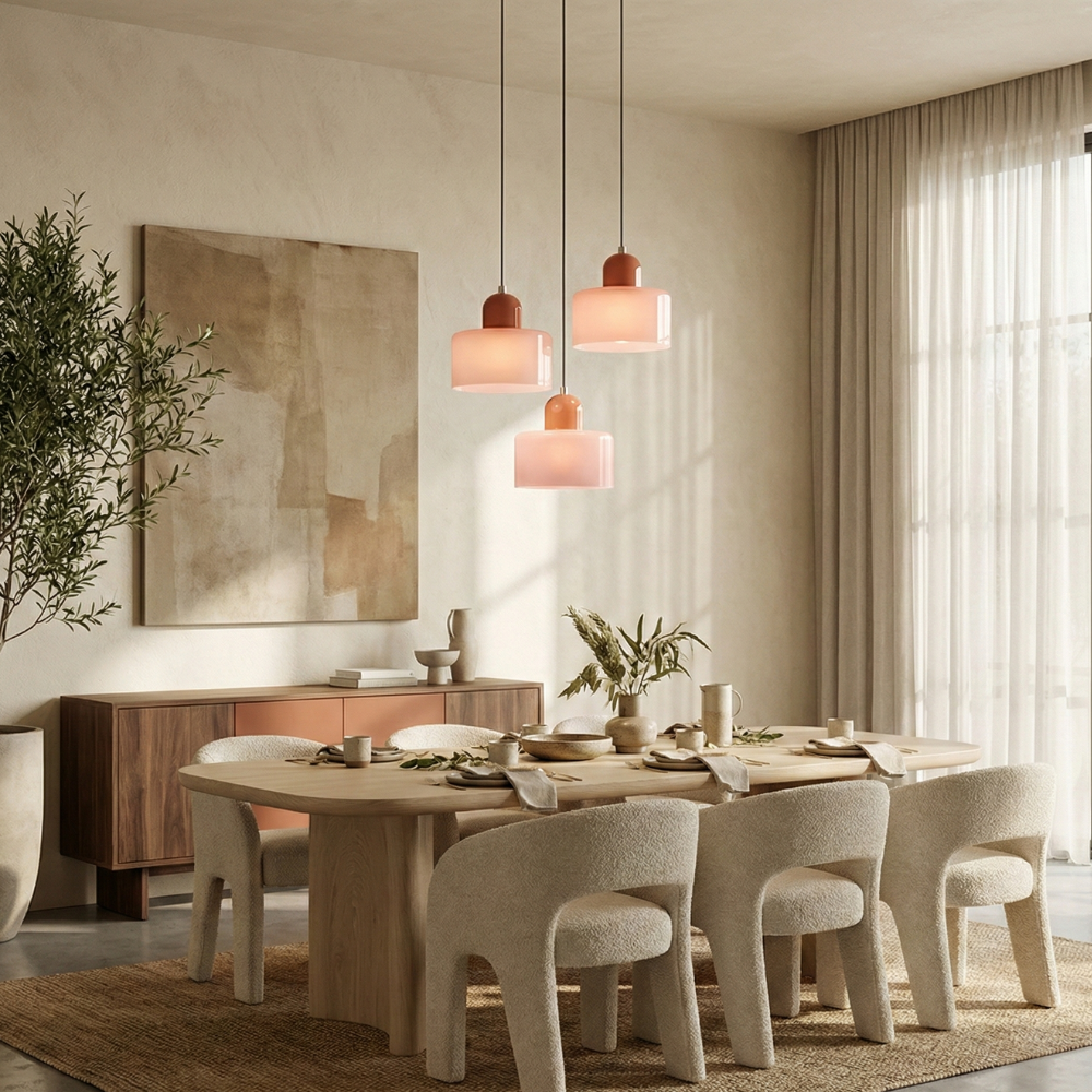 Suspension Bauhaus en Verre Coloré - Hauteur Ajustable