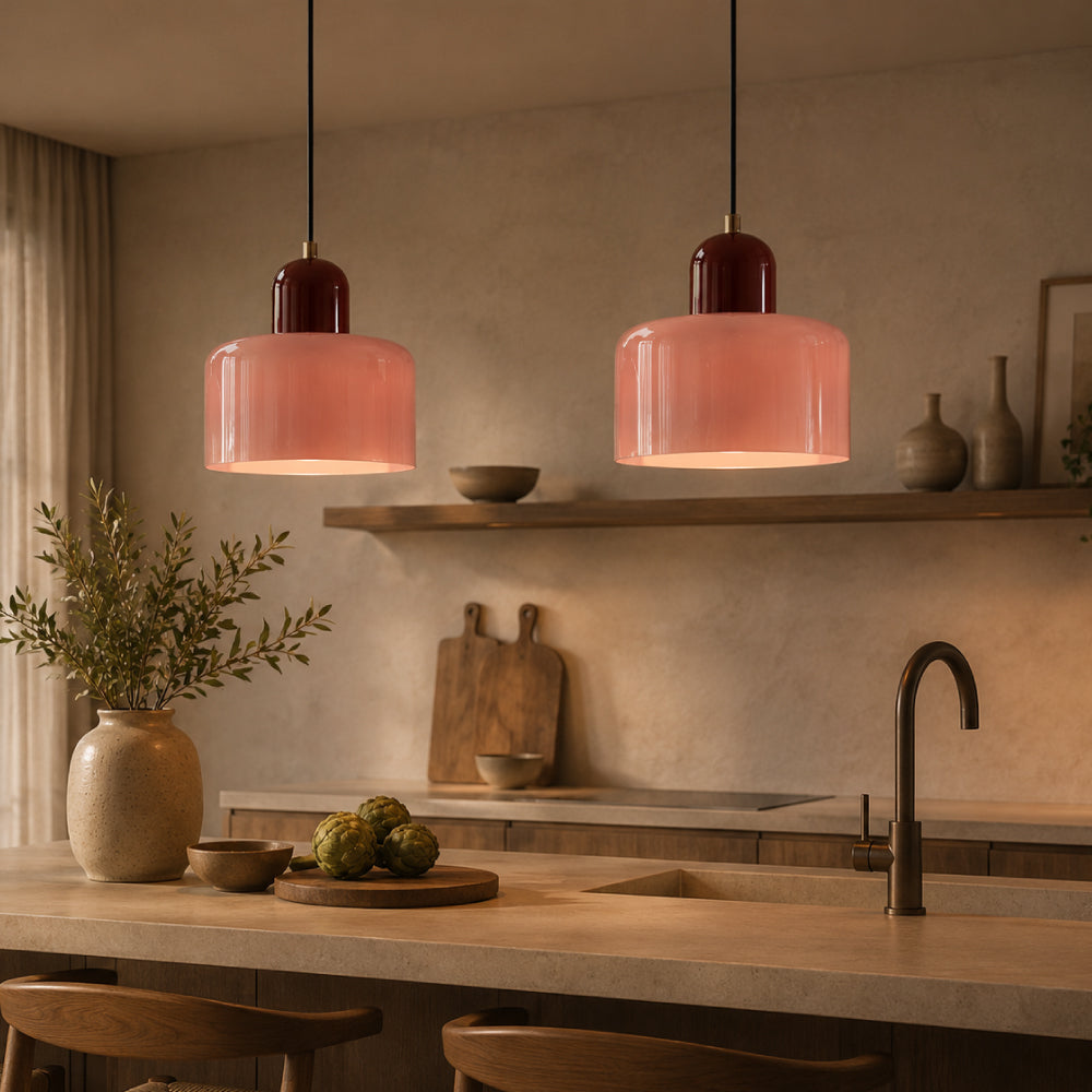 Suspension Bauhaus en Verre Coloré - Hauteur Ajustable