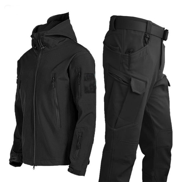 Kleding en accessoires > Kleding > Kledingsets : Ensemble Outdoor Homme - Veste d'Hiver Matelassée avec Capuche et Pantalon Cargo dans Ensemble (Veste + Pantalon) Noir de Roselva