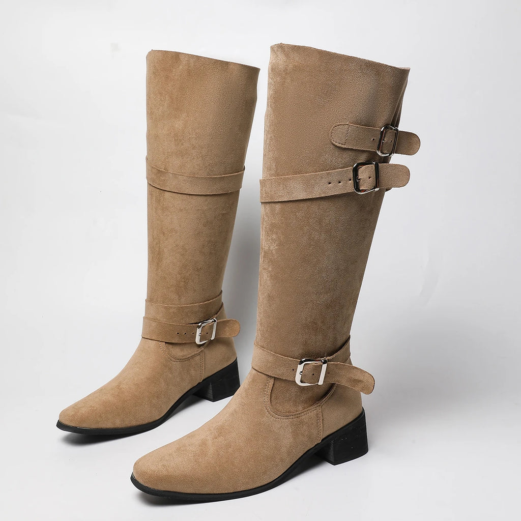 Bottes Femme Hautes à Talons Épais Kaki 6