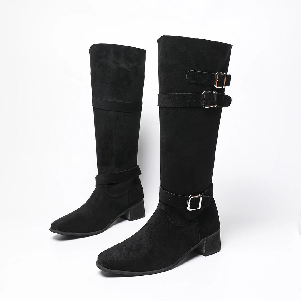Bottes Femme Hautes à Talons Épais Kaki 7