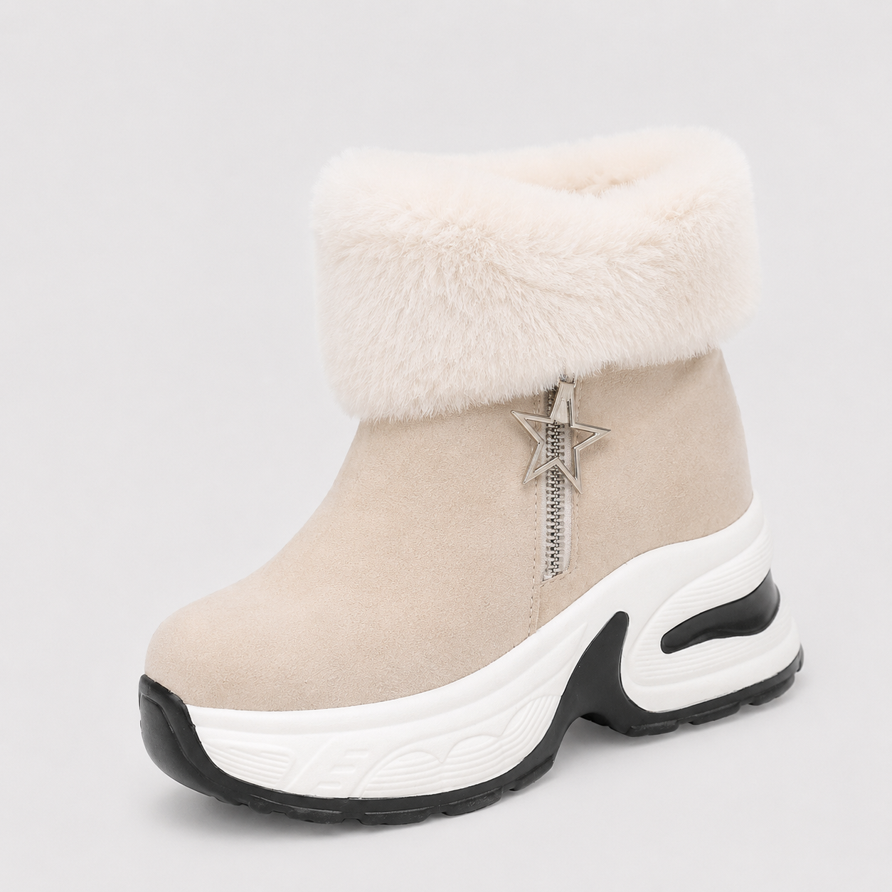 Bottes pour femmes : Bottes Hiver Femme Confortables avec Doublure Douce Métal en Dentelle dans Beige de Marche Lino