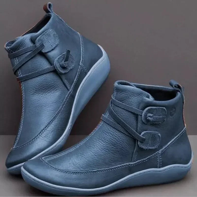 Bottes décontractées pour femmes : Bottes Noires Femme Décontractées Cuir Bottines Pour Femmes dans Bleu de Marche Lino