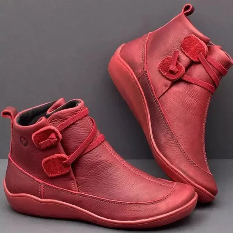 Bottes décontractées pour femmes : Bottes Noires Femme Décontractées Cuir Bottines Pour Femmes dans Rouge de Marche Lino