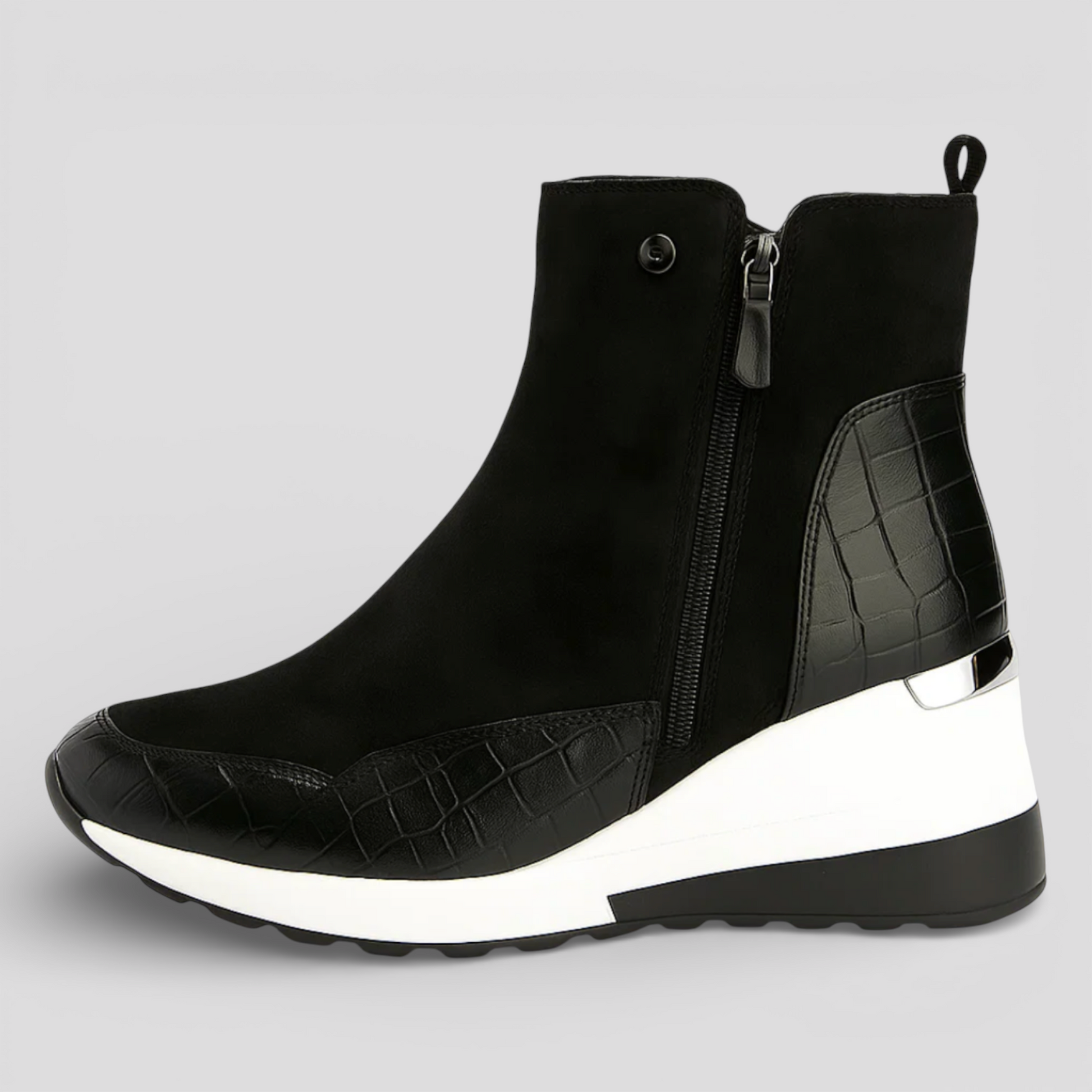 Bottes Noires Femme à Semelle Compensée Cuir