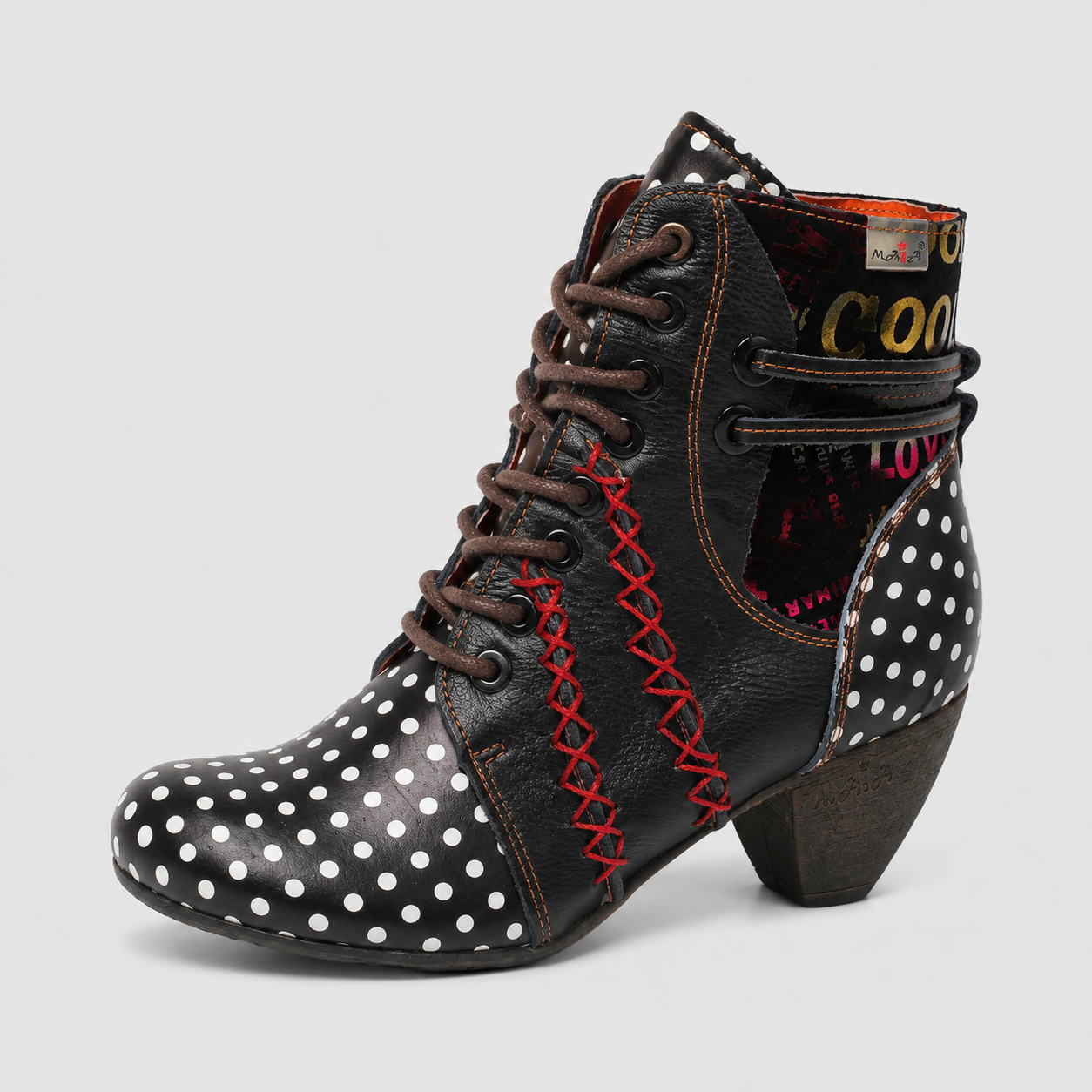 Bottes pour femmes : Bottes à pois pour femme dans Noir de Marche Lino