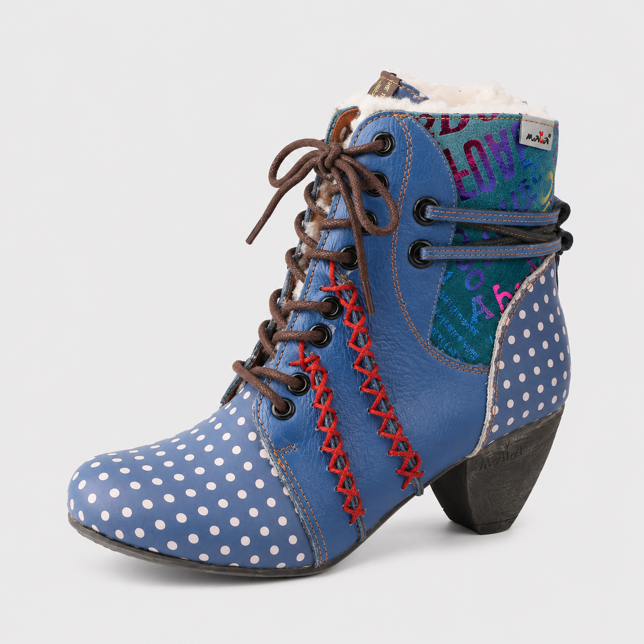 Bottes pour femmes : Bottes à pois pour femme dans Bleu de Marche Lino