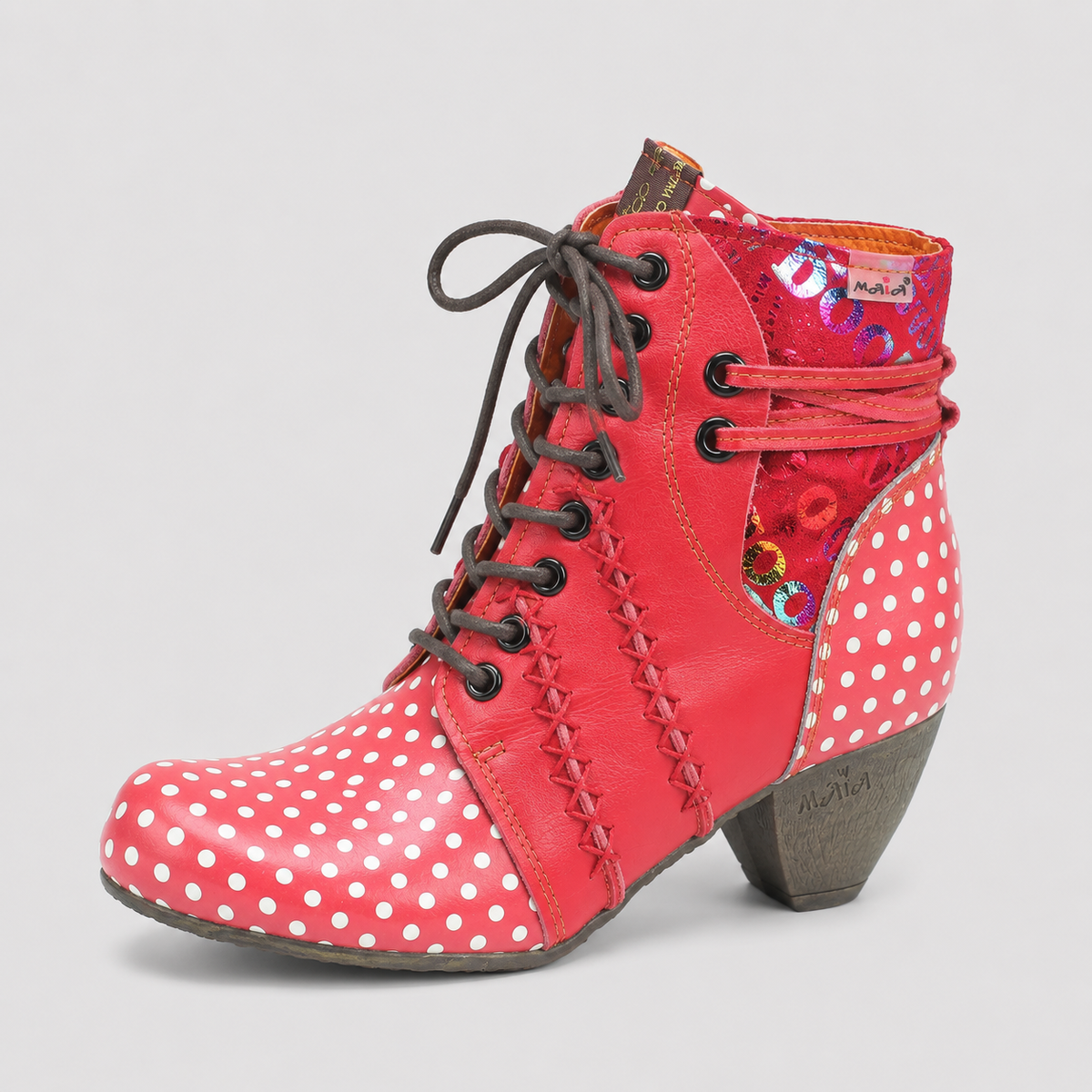 Bottes pour femmes : Bottes à pois pour femme dans Rouge de Marche Lino
