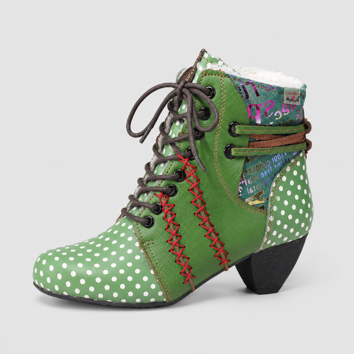 Bottes pour femmes : Bottes à pois pour femme dans Vert de Marche Lino