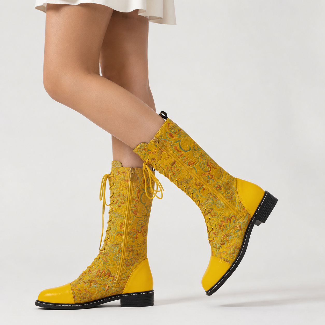 Bottes pour femmes : Bottes Femme Rétro Brodé Cuir Confortables - Style Vintage Élégant dans de Marche Lino