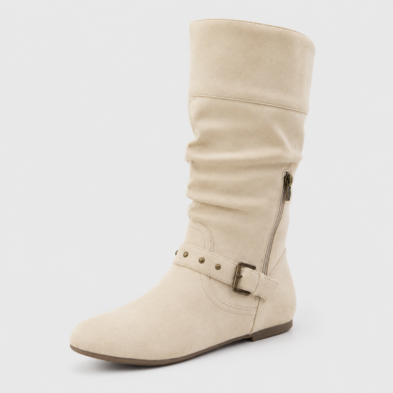Bottes pour femmes : Bottines Femme Vintage à Talons Plats dans Beige de Marche Lino
