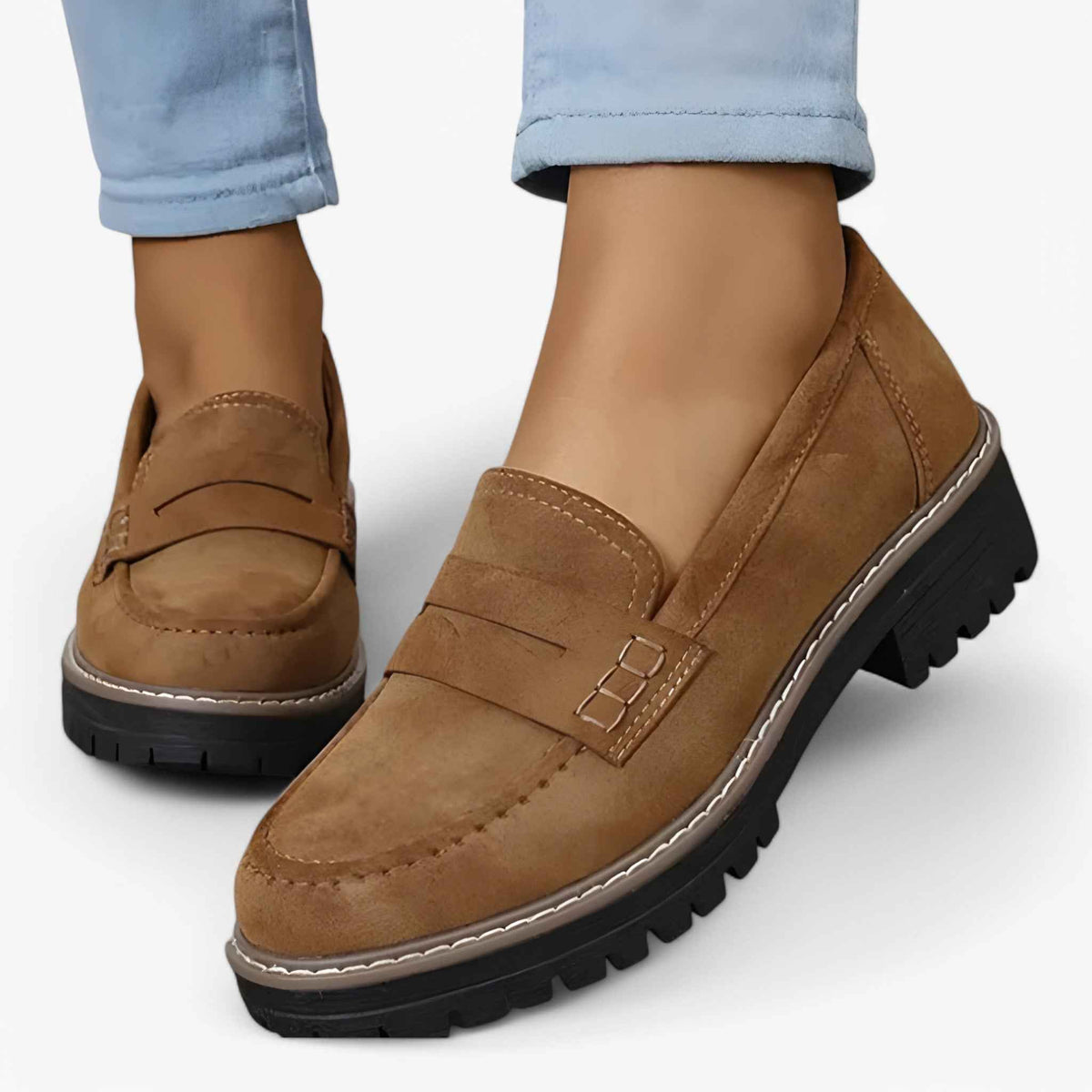 Loafers : Mocassins Tykkede Femme en Cuir Noir - Confortables et Élégants dans Marron de Marche Lino