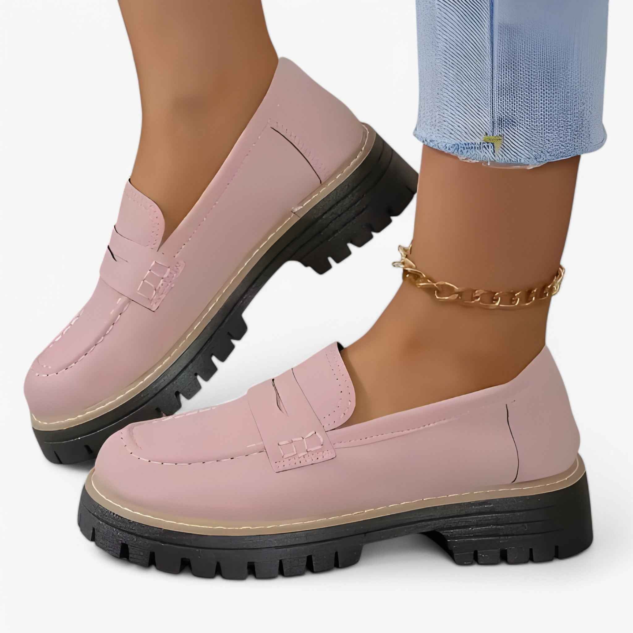 Loafers : Mocassins Tykkede Femme en Cuir Noir - Confortables et Élégants dans Rose de Marche Lino