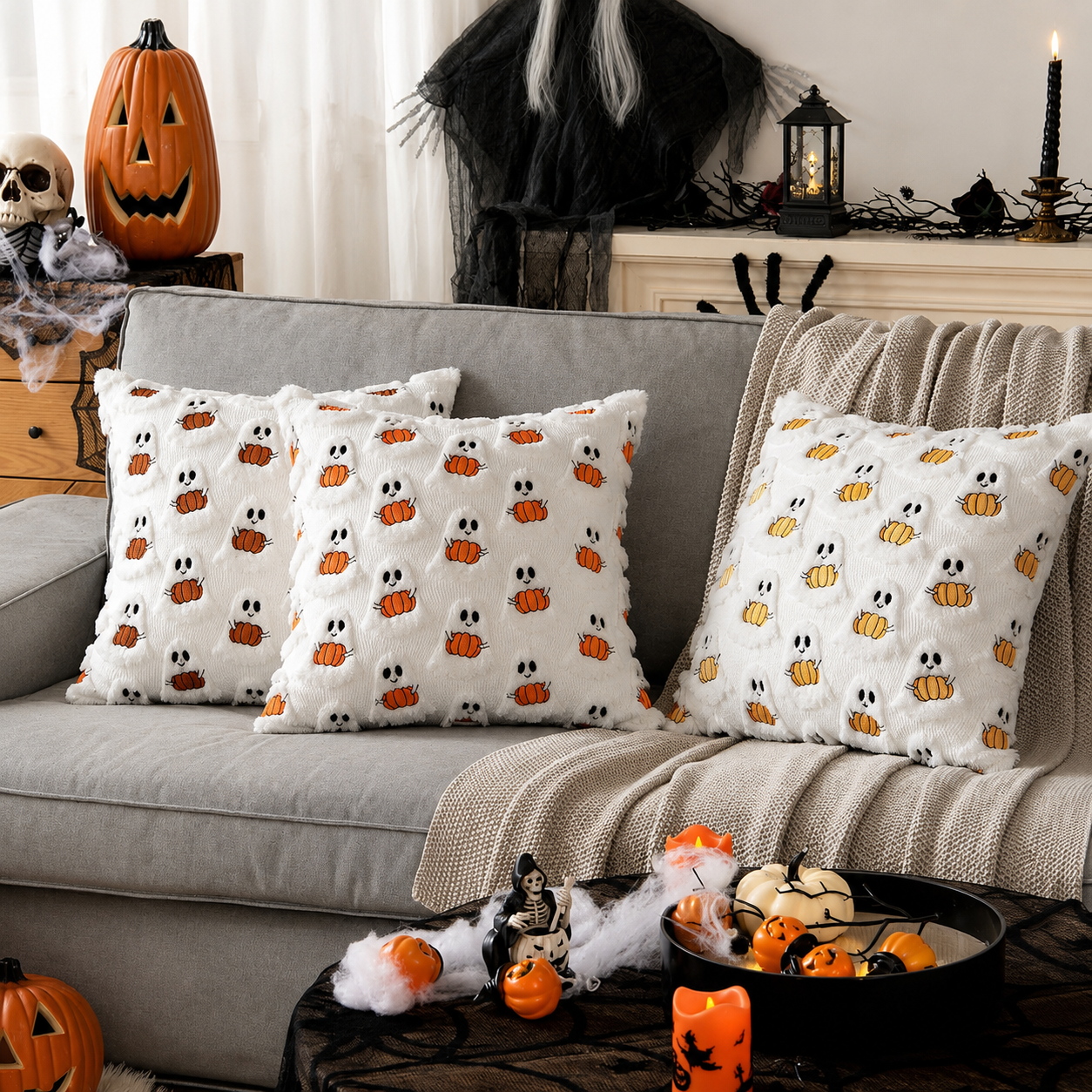 Gifts – Seasonal – Halloween : Coussin Décoratif Halloween - Fantômes & Citrouilles Festifs dans de Pantinoshop