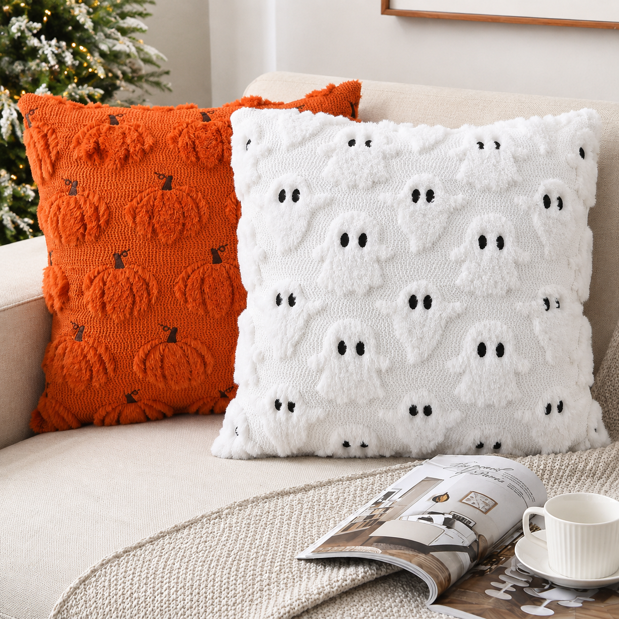 Gifts – Seasonal – Halloween : Coussin Décoratif Halloween - Fantômes & Citrouilles Festifs dans de Pantinoshop