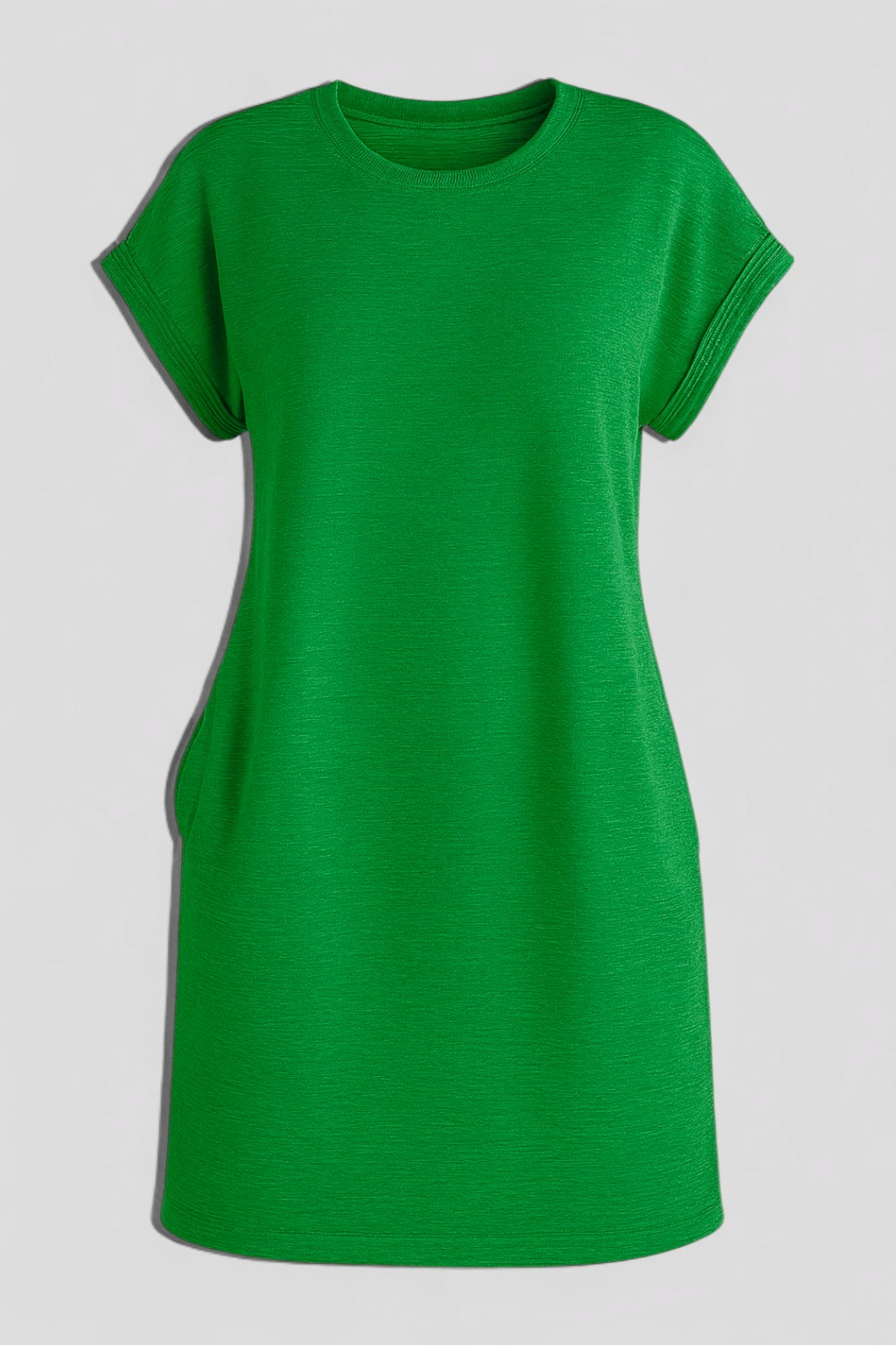 Robe d'été décontractée pour femme en coton doux avec poches, col rond et manches courtes
