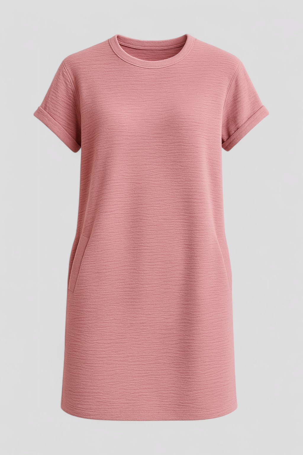 Robe d'été décontractée pour femme en coton doux avec poches, col rond et manches courtes