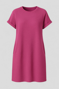 Robe d'été décontractée pour femme en coton doux avec poches, col rond et manches courtes