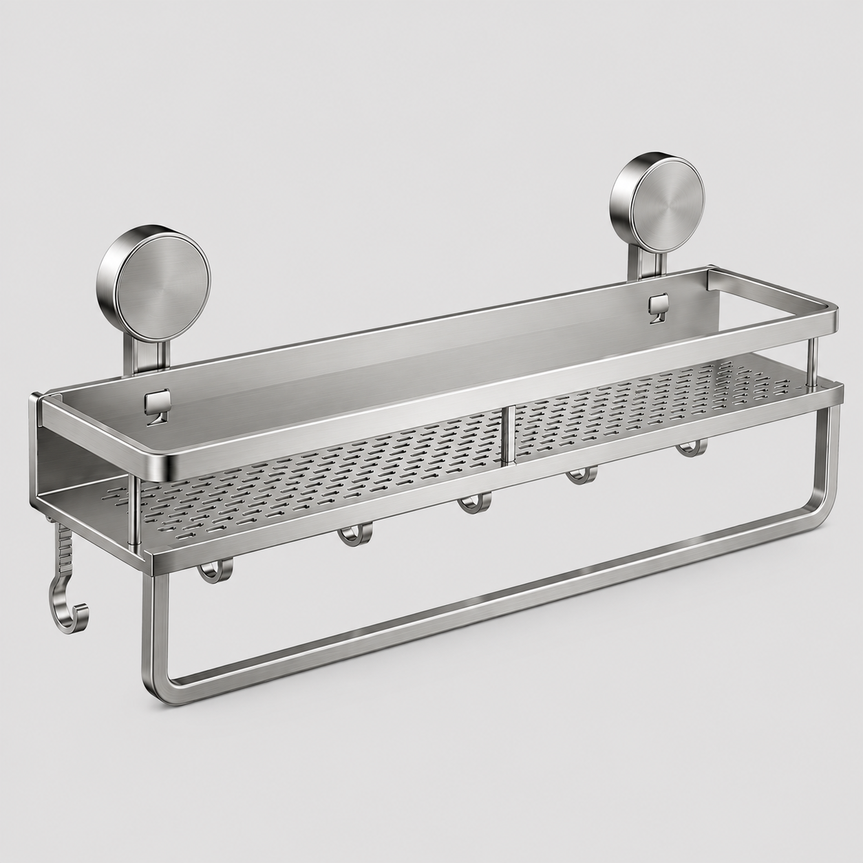 Étagère de salle de bain en aluminium avec ventouses - Étagère murale avec crochets