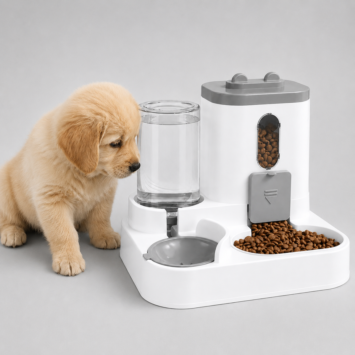 Distributeur automatique de nourriture pour chat avec réservoir d'eau - Gamelle 2-en-1 (nourriture et boisson), 1,6 L