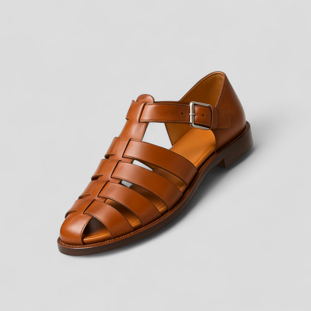 Sandales classiques noires pour hommes en cuir véritable, confortables avec boucle réglable et respirantes