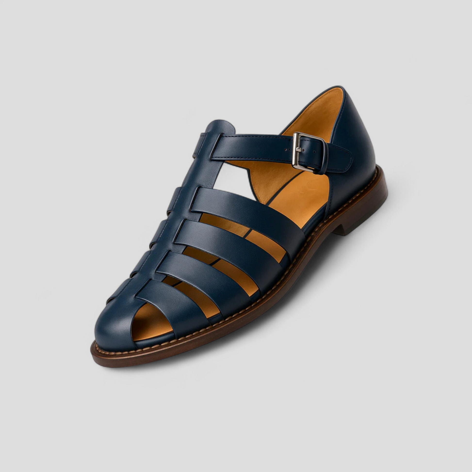 Sandales classiques noires pour hommes en cuir véritable, confortables avec boucle réglable et respirantes