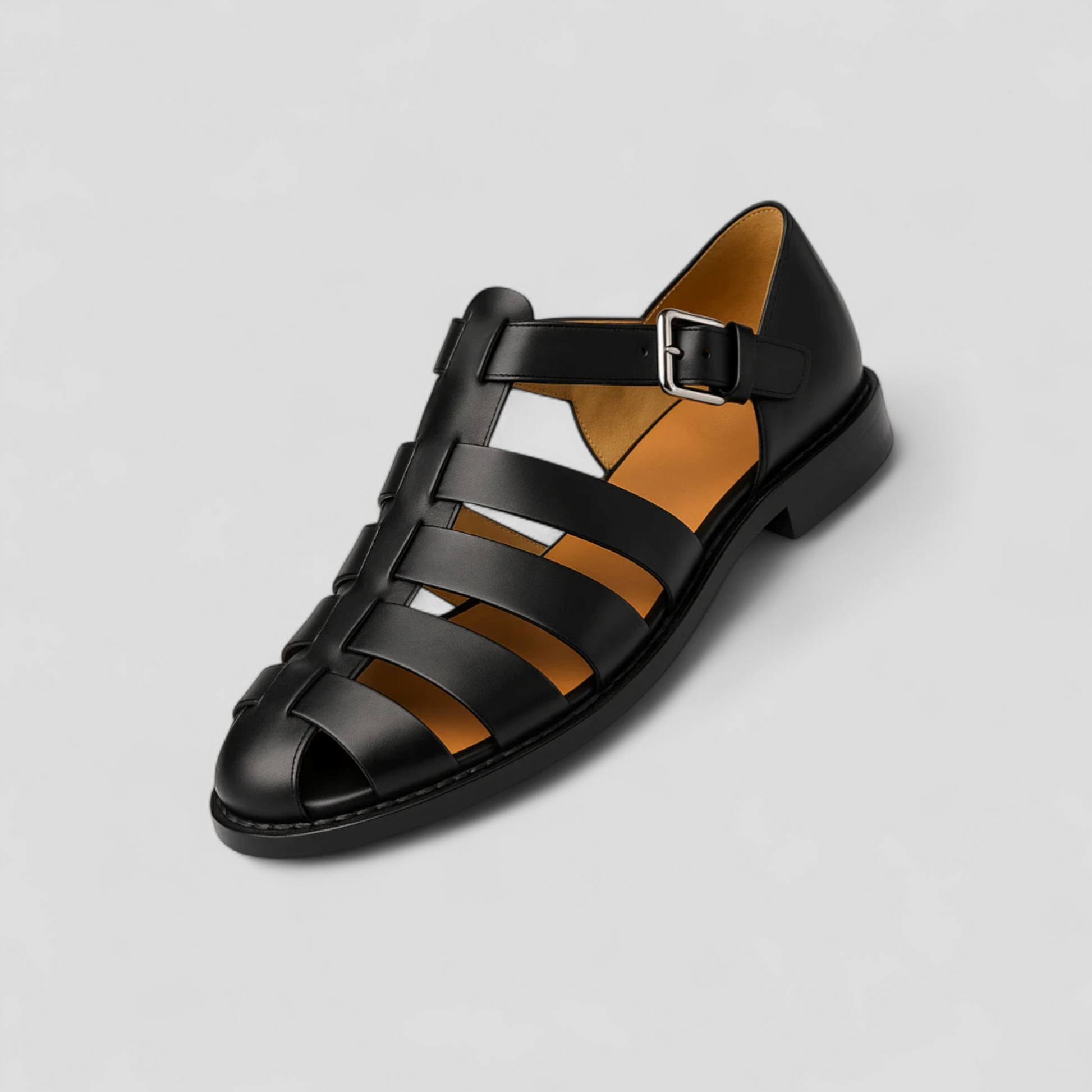 Sandales Homme Classiques Noires en Cuir Véritable, Confortables avec Boucle Réglable et Respirantes