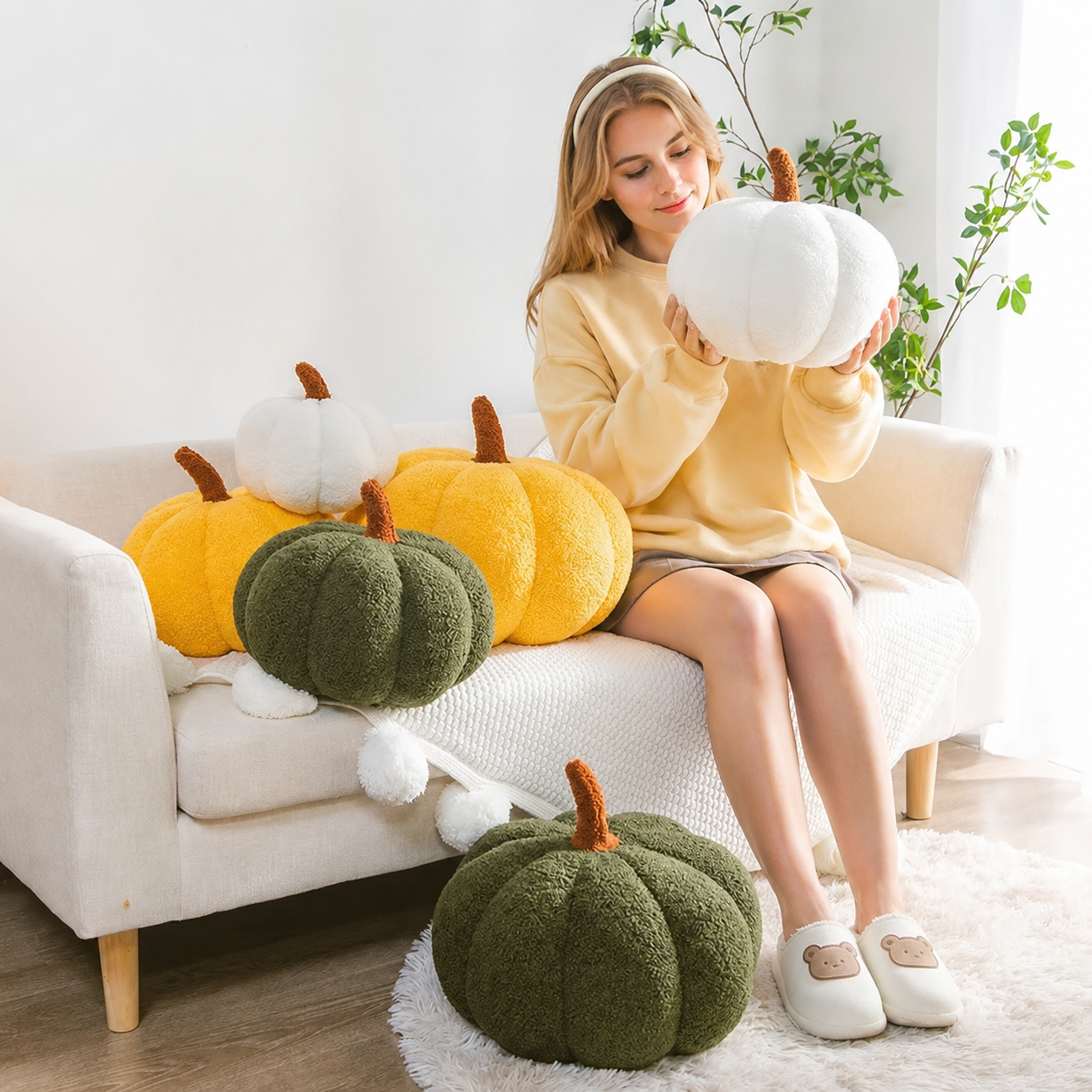 Gifts – Seasonal – Halloween : Coussin décoratif citrouille en peluche - Douce décoration d'automne et d'Halloween dans de Pantinoshop