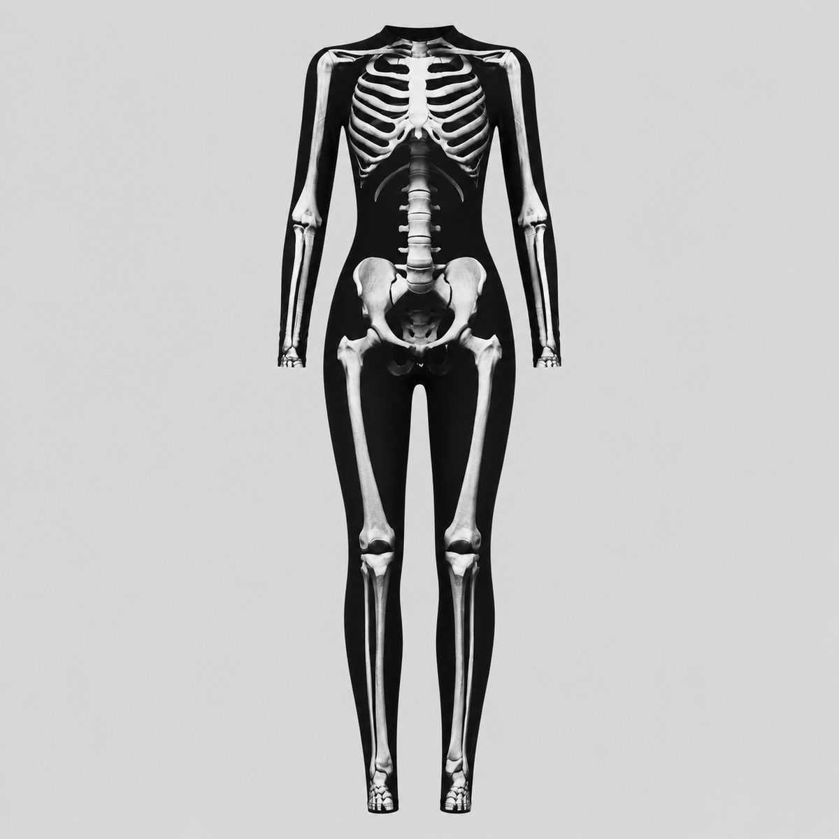 Gifts – Seasonal – Halloween : Combinaison squelette adulte ajustée Halloween manches longues dans Noir Os 2 de Pantinoshop