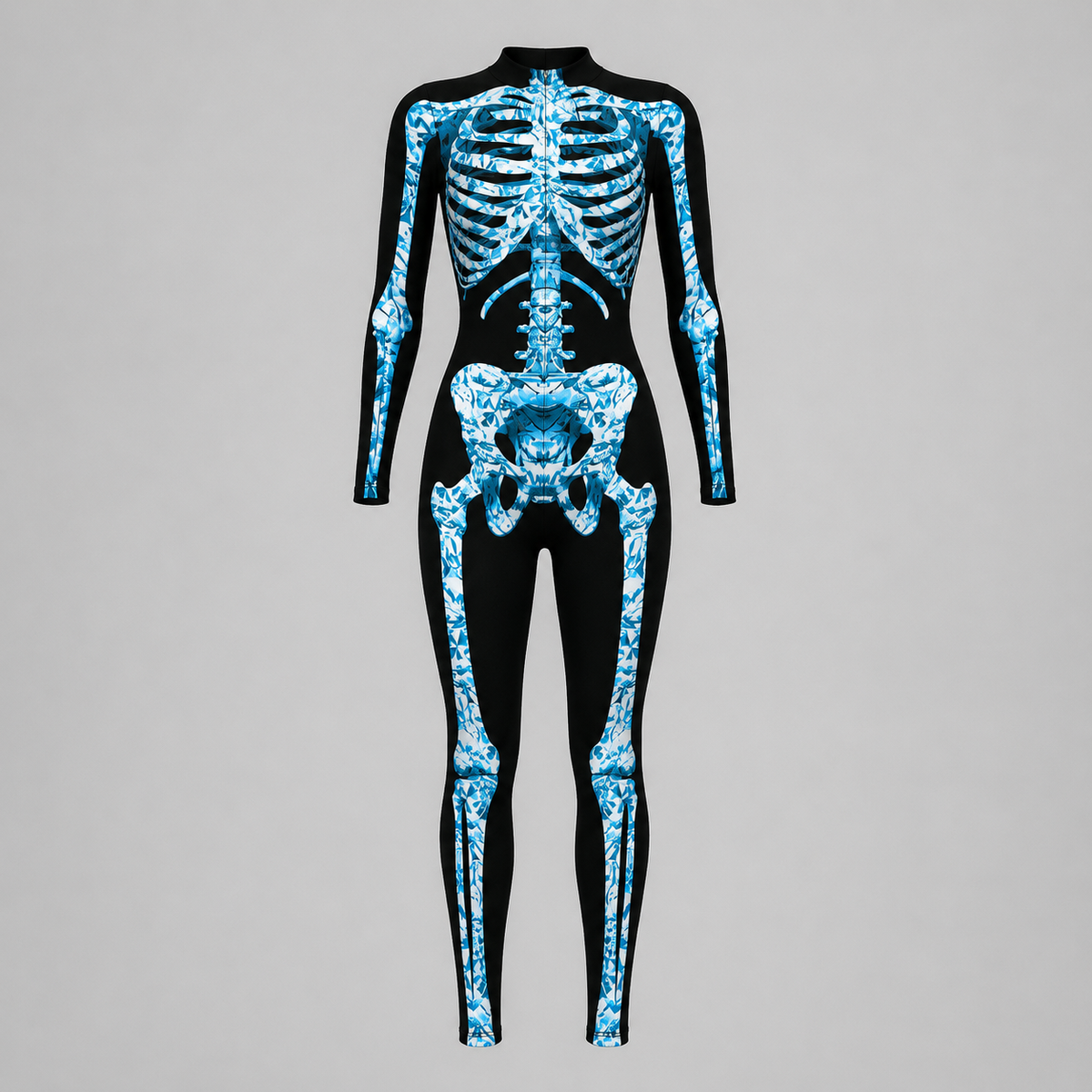 Gifts – Seasonal – Halloween : Combinaison squelette adulte ajustée Halloween manches longues dans Bleu Os 1 de Pantinoshop