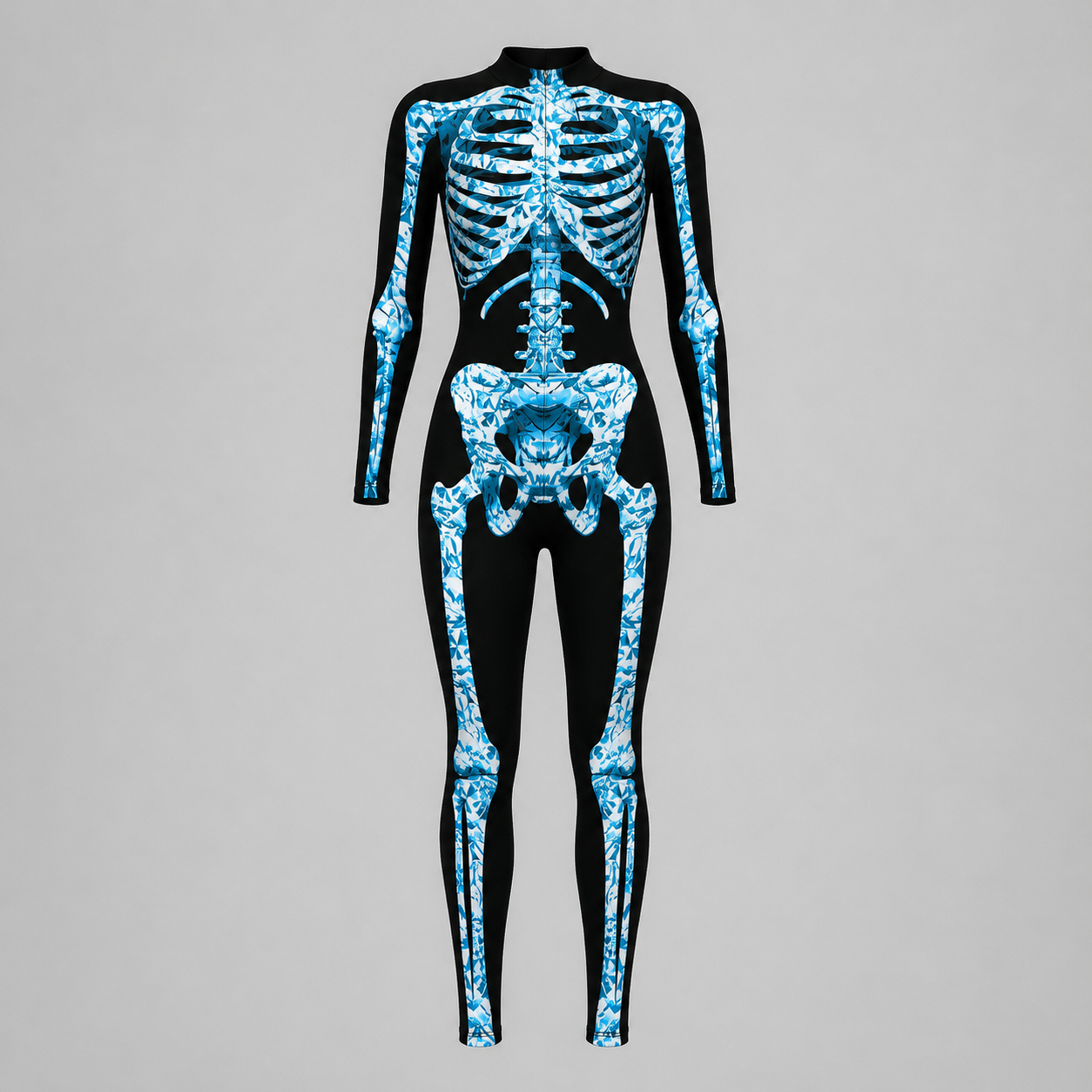 Gifts – Seasonal – Halloween : Combinaison squelette adulte ajustée Halloween manches longues dans Bleu Os 1 de Pantinoshop