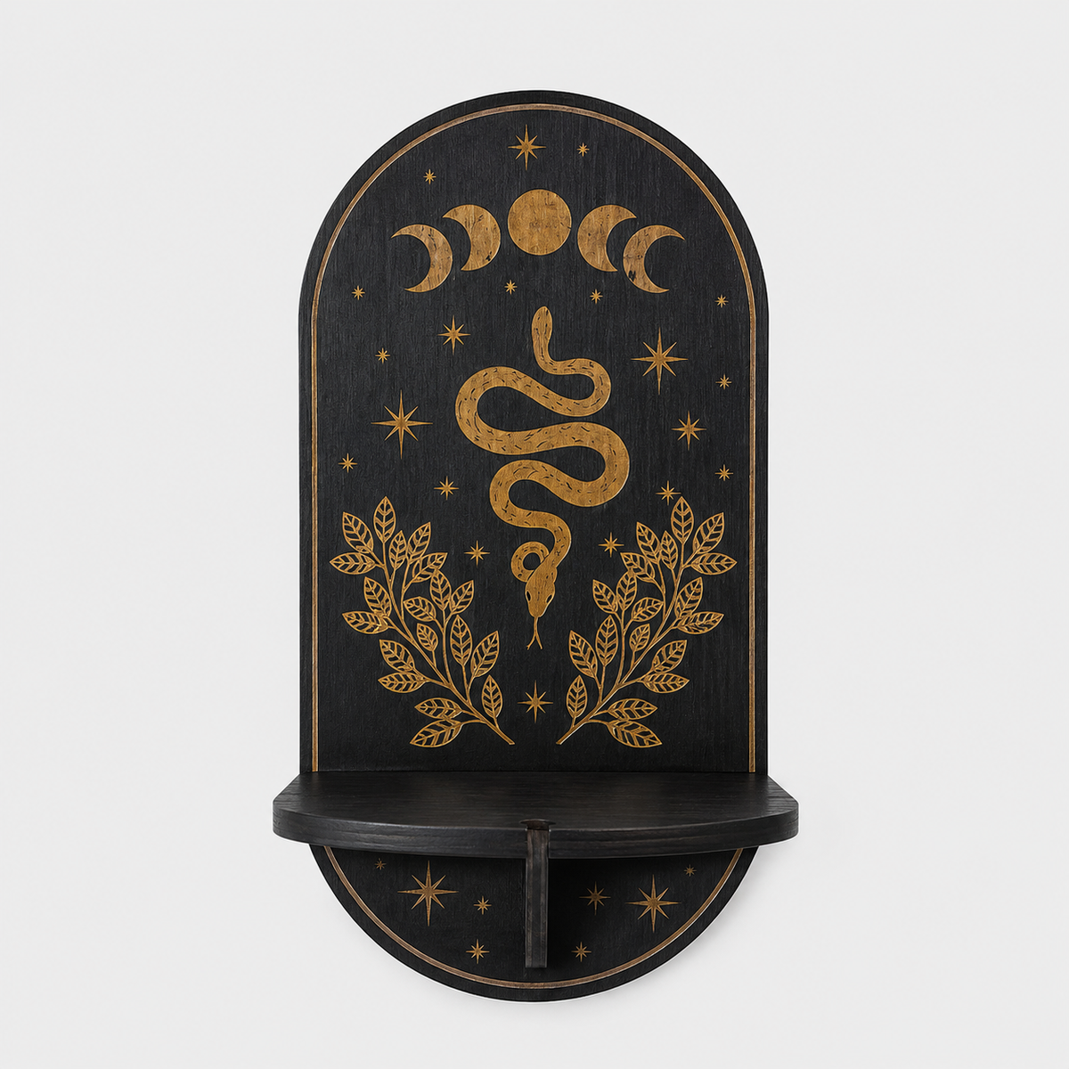 Gifts – Seasonal – Halloween : Support mural en bois pour bougies avec motif mystique - Étagère murale décorative pour bougies dans Phases de lune &amp; Serpent de Pantinoshop