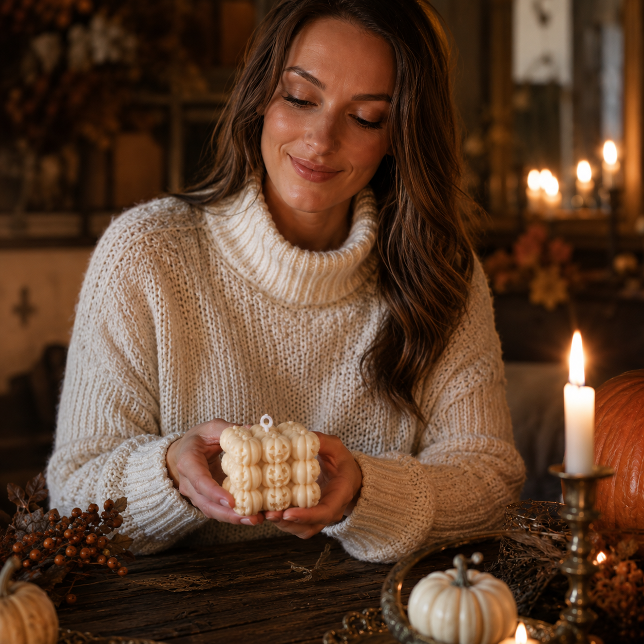 Gifts – Seasonal – Halloween : Bougie cubique citrouille d'Halloween en cire de soja - 6,5 cm dans de Pantinoshop